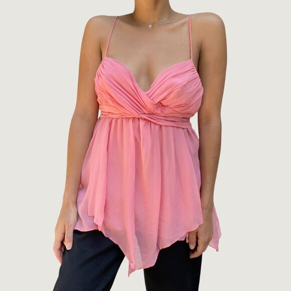 BCBGMAXAZRIA Pink Fairycore Flowy Cami Top with Bow - Picture 1 of 4